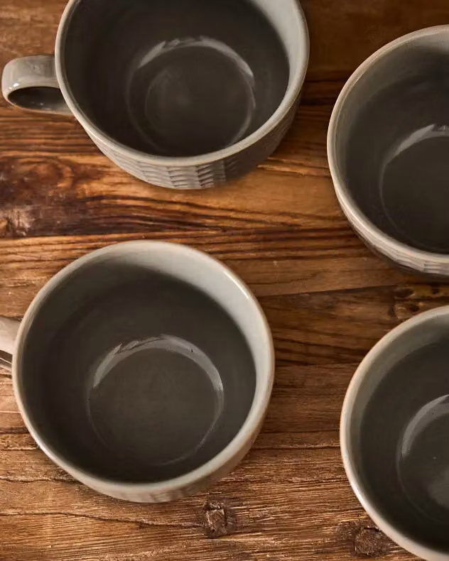 Dibor Set of 4 Grey Geometric Stoneware Coffee Mugs – 3