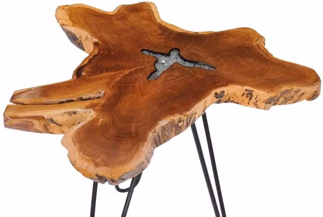 Berkfield Home Round Solid Teak Wood and Polyresin Coffee Table, W/D/H: 70 x 45 x 45 cm – 1