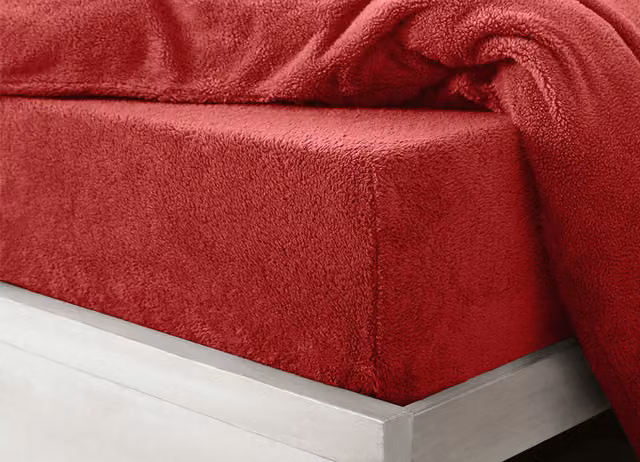 VELOSSO Red Soft Cosy Thermal Fleece Fitted Sheet, W/D/H: 180 x 200 cm