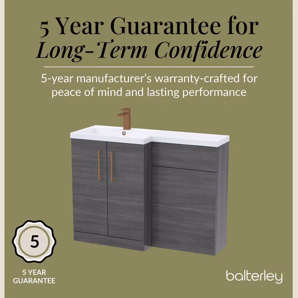 Balterley Modern Left-Hand Vanity and WC Unit Combination in Matt Anthracite Grey, W: 110 cm, H: 84 cm – 3