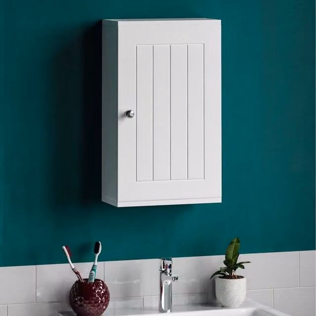 Bath Vida Priano White Wall Mounted Bathroom Cupboard with Hinged Doors and Internal Shelves