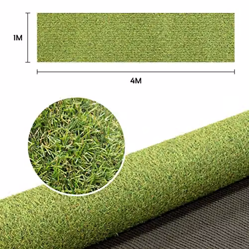 GardenKraft UV Resistant Artificial Grass Roll in Light Green, 15mm Pile Height, W: 1 m, L: 4 m – 2