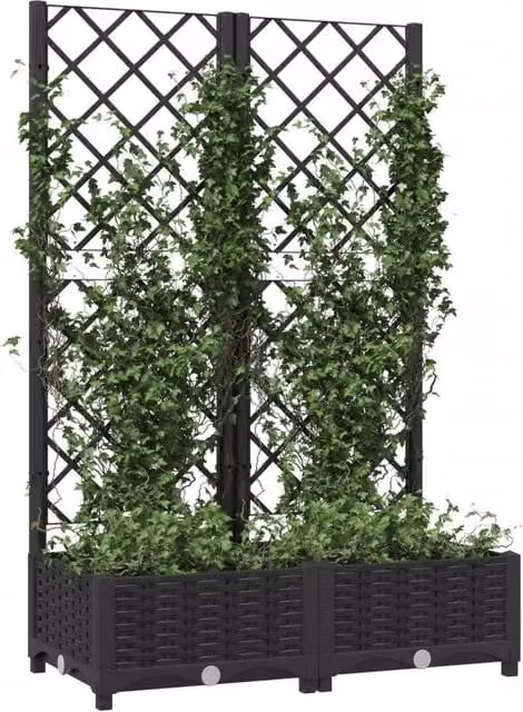 Berkfield Home Beautiful Garden Planter with Trellis, Black, W: 80 cm, D: 40 cm, H: 121.5 cm – 1