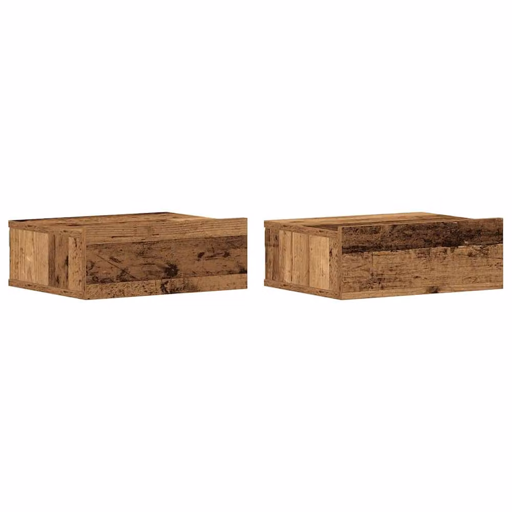 Berkfield Home Set of 2 Floating Nightstands in Old Wood Brown, W/D/H: 40 x 32 x 15 cm – 2
