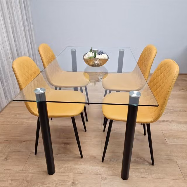 KOSY KOALA Modern Rectangular Glass Dining Table and 4 Chairs Set, W/D/H: 140 x 80 x 75 cm