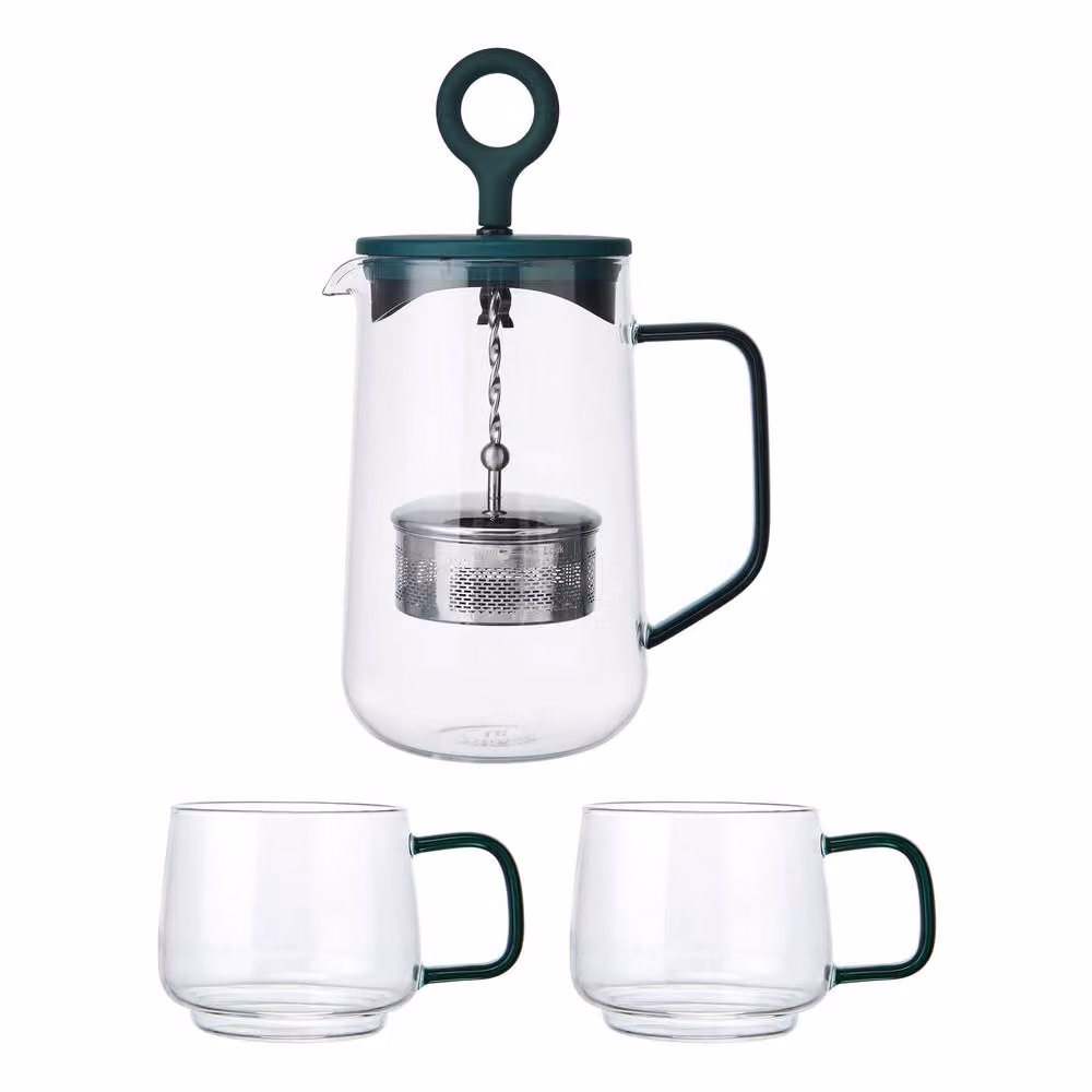 La Cafetiere Green Gyro Glass Spinning Tea Infuser and Glass Mug Set in Clear and Green – 2