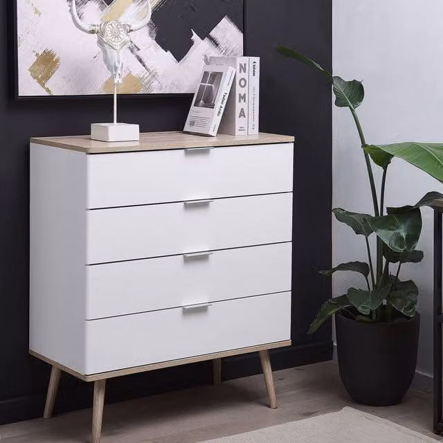 Wyld and Coco White Scandinavian 4-Drawer Chest of Drawers W/H: 93 x 79 cm – 1