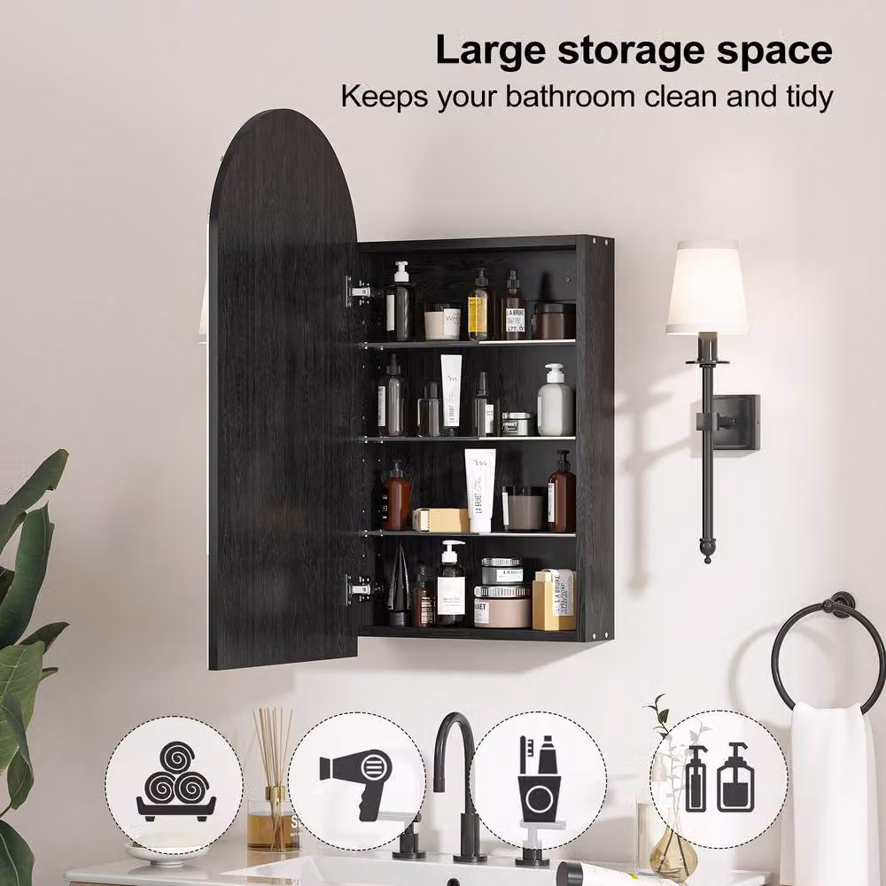 KEEPREAPER Sleek Black Wall Mounted Bathroom Mirror Cabinet with LED Lighting and Glass Doors, W: 40 cm, H: 80 cm – 4