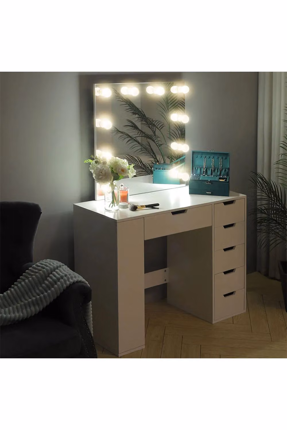 Living and Home Hollywood Dressing Table with LED Lighted Mirror in White – 2