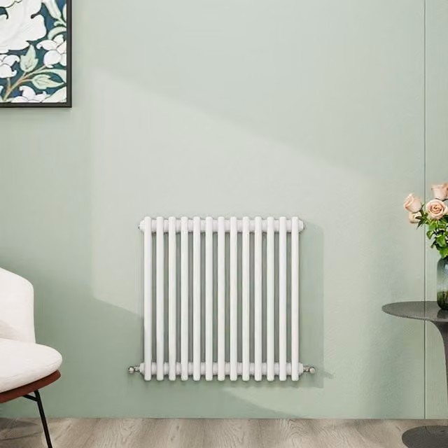 AicaBathroom Horizontal Traditional Cast Iron Style 3 Column Radiator in White, W/D/H: 60.5 x 60.5 x 60.5 cm