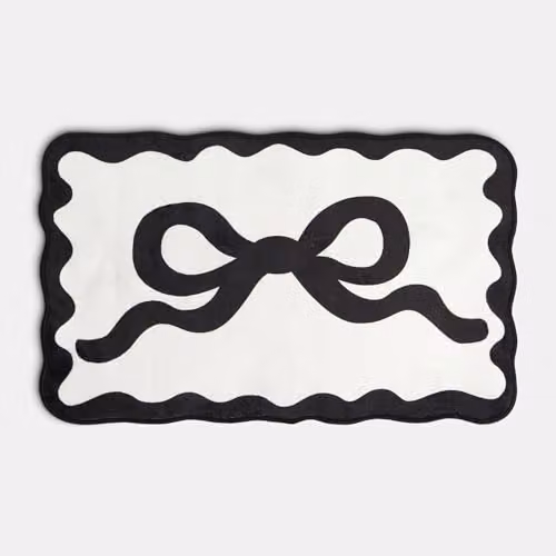 OHS Bow Velvet Bath Mat, Monochrome Black and White, W/D/H: 75 x 45 x 1 cm – 3