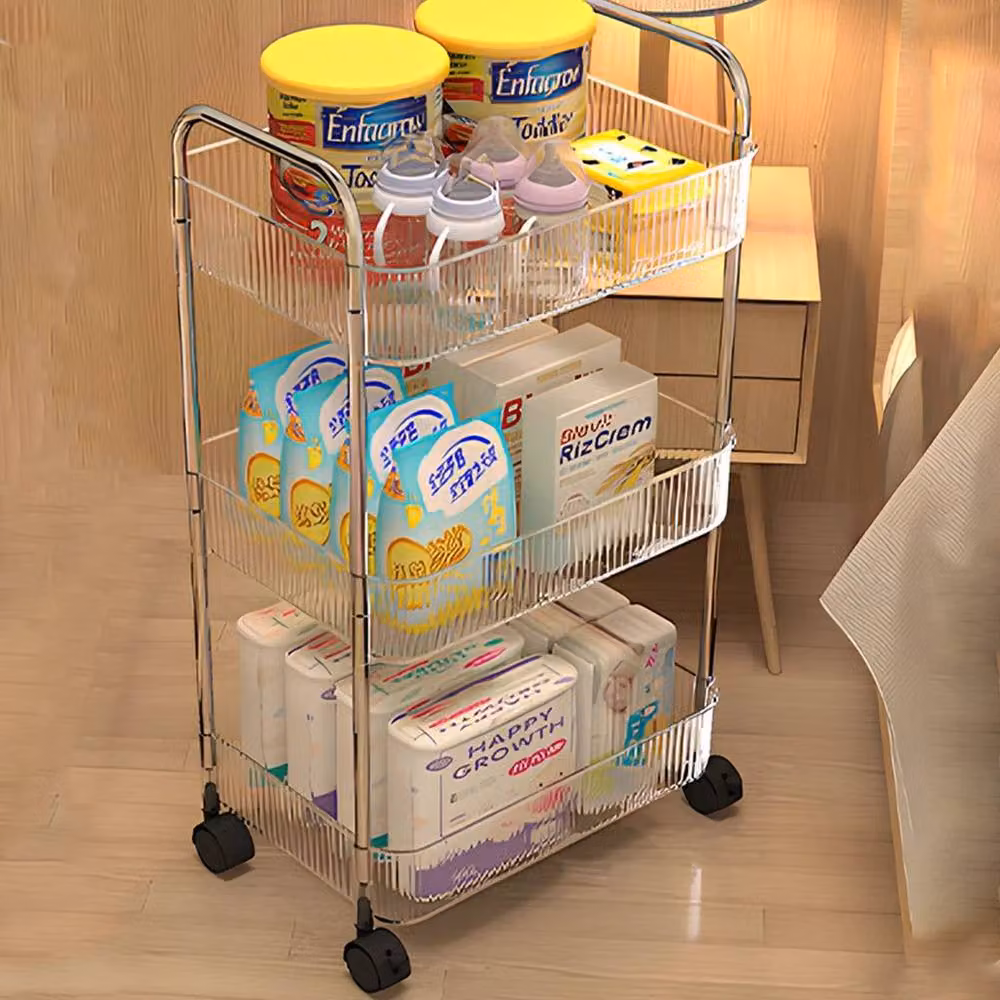 Kelvenix 3 Tier Silver Metal Storage Trolley Cart, W/D/H: 65.0 x 30.5 x 19.5 cm – 2