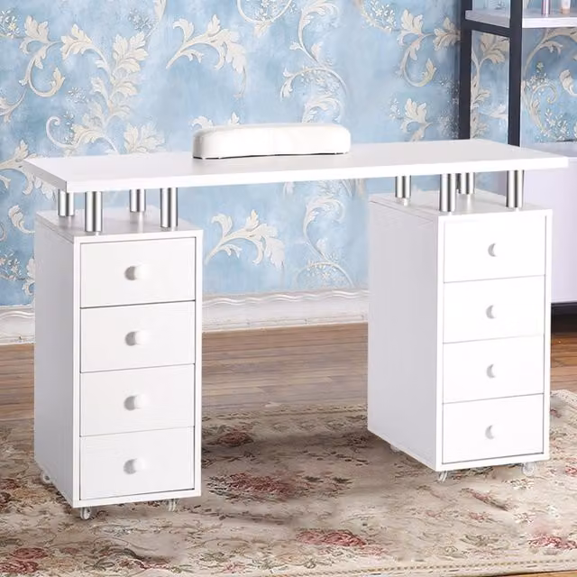 Livingandhome Modern White Manicure Nail Table with Castors