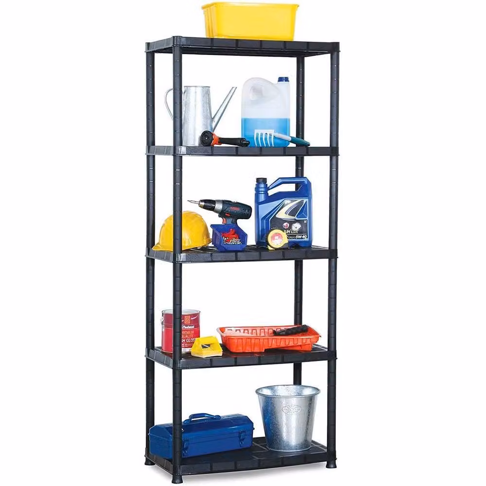 NESTLUNE 2 x 5 Tier Plastic Freestanding Shelving Rack Organiser in Black, W/D/H: 52 x 100 x 52 cm – 2