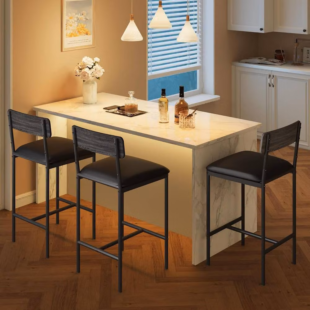London Boutique Set of 2 Upholstered Counter Height Bar Stools in Dark Grey – 3