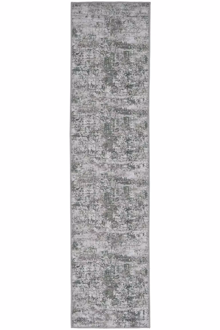 Kukoon Green Abstract Washable Runner Rug, Non-Slip and Stain Resistant Cotton Hallway Carpet, W: 80 cm, L: 300 cm