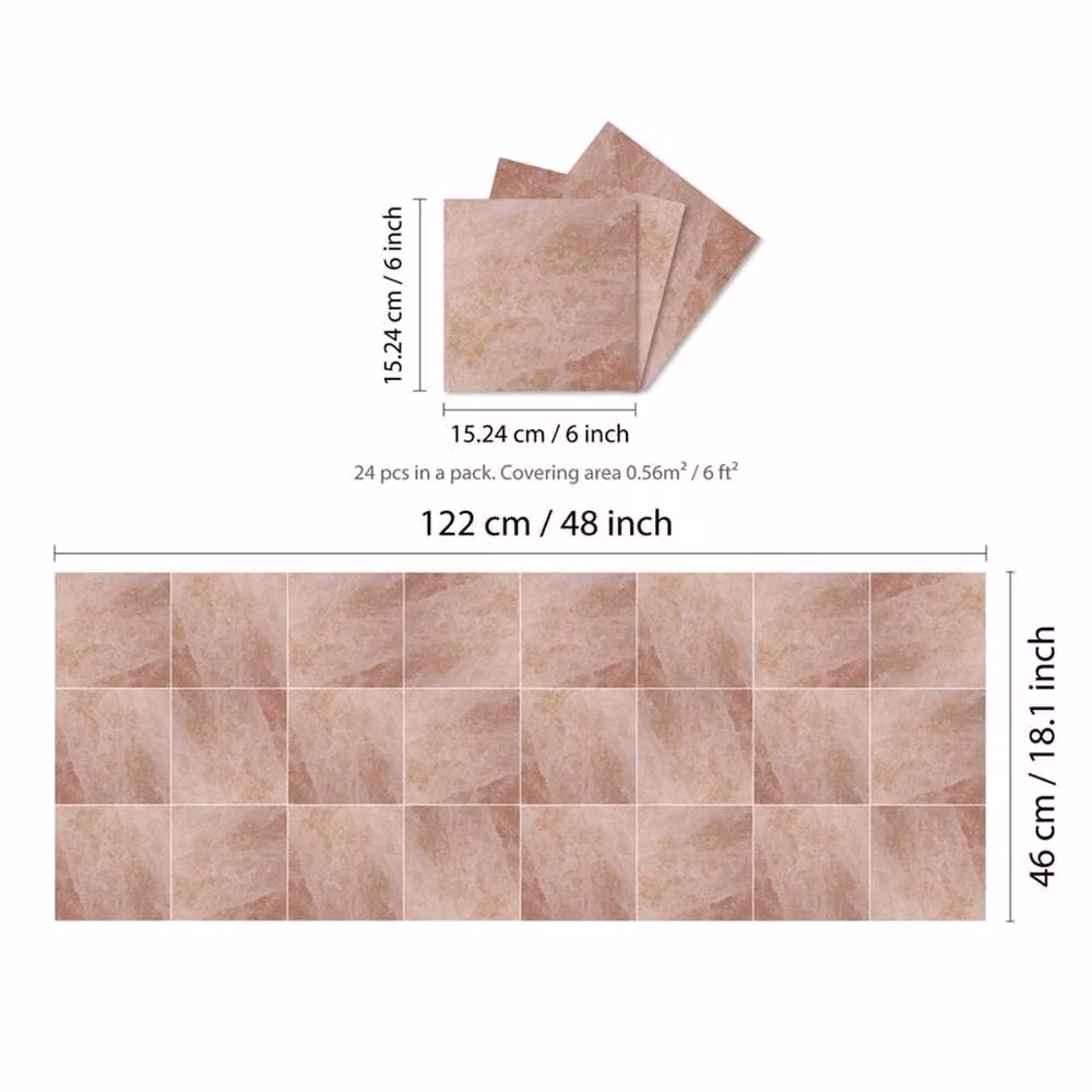 PAWNORA Topaz Brown Marble Look Wall Tile Stickers, Glossy Stone Look Decor Inserts, W: 15.24 cm, H: 15.24 cm – 2