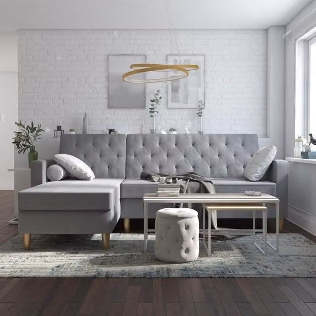 CosmoLiving CL Liberty Grey Velvet L-Shape Sectional Sofa Bed