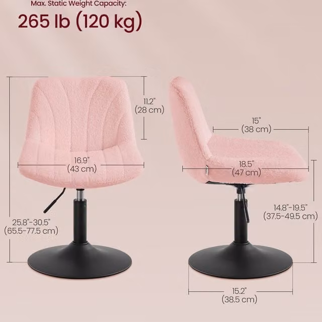 VASAGLE Pink Bouclé Swivel Dressing Table Stool with Backrest