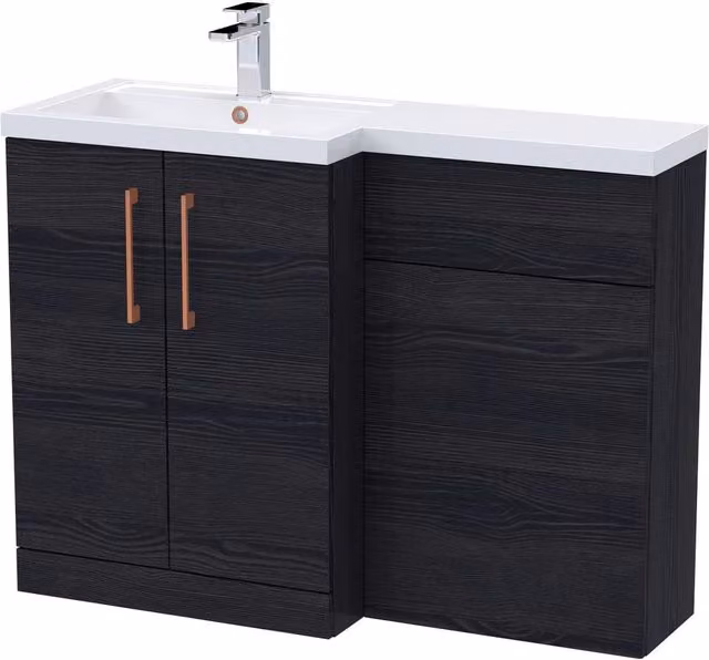 Balterley Modern Matt Black Woodgrain Left-Hand Vanity and WC Unit Combination W: 110 cm, H: 84 cm – 1