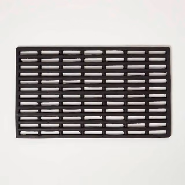 Homescapes Black Rubber Non-Slip Weatherproof Rectangular Door Mat, W/D: 61.0 x 61.0 cm