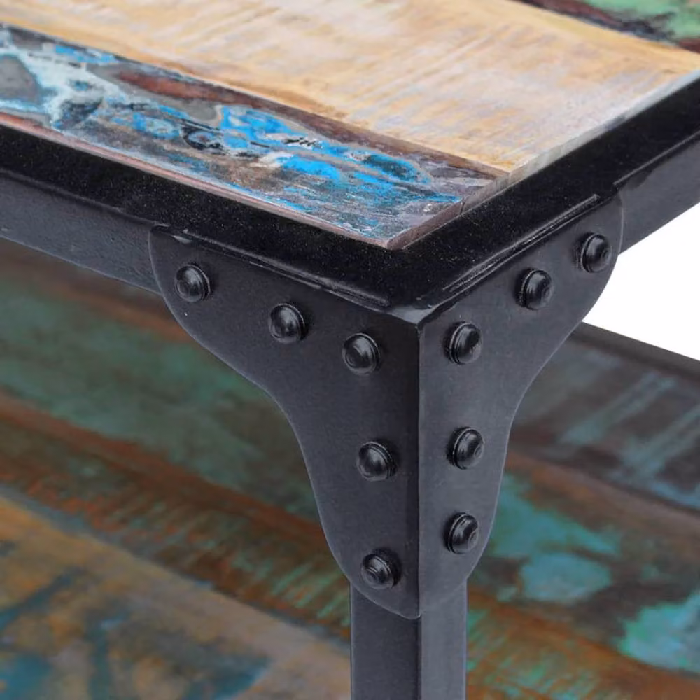 Berkfield Home Rectangular Retro Coffee Table in Multicolour Solid Reclaimed Wood and Metal – 3