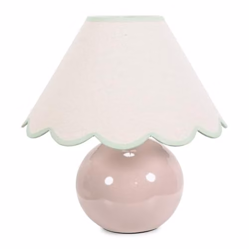 ValueLights Stone Natural Ceramic Table Lamp with Green Trim Scallop Lampshade and Included LED Bulb in White and Green