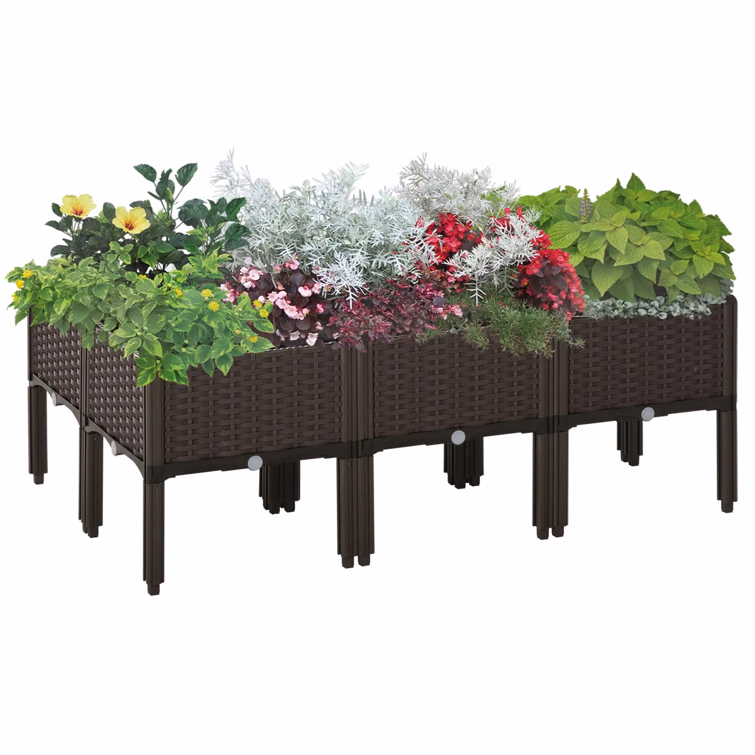 Outsunny 6 Piece Brown Plastic Raised Flower Bed and Vegetable Herb Planter – 2