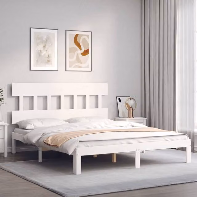 Berkfield Home Beautiful Bed Frame with Headboard in White Solid Pine Wood, W/D/H: 160 x 200 x 81 cm – 1