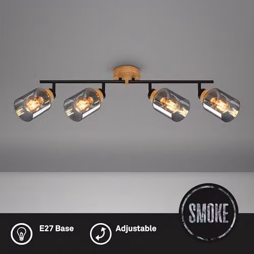 Briloner Modern Adjustable Swivel Ceiling Light with Smoked Grey Glass and Black Wood Finish – 2