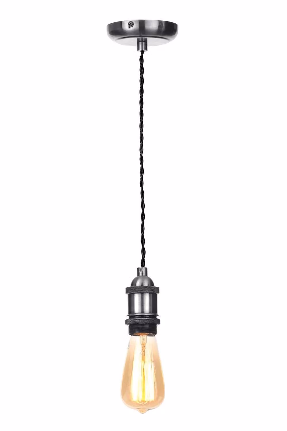 BHS Lighting Industrial Style Cylinder Pendant Ceiling Light in Metallic Silver and Black with Transparent Glass – 2