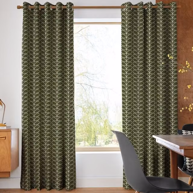 Orla Kiely Linear Stem Made to Measure Blackout Eyelet Curtain in Kelp Green and Brown Cotton