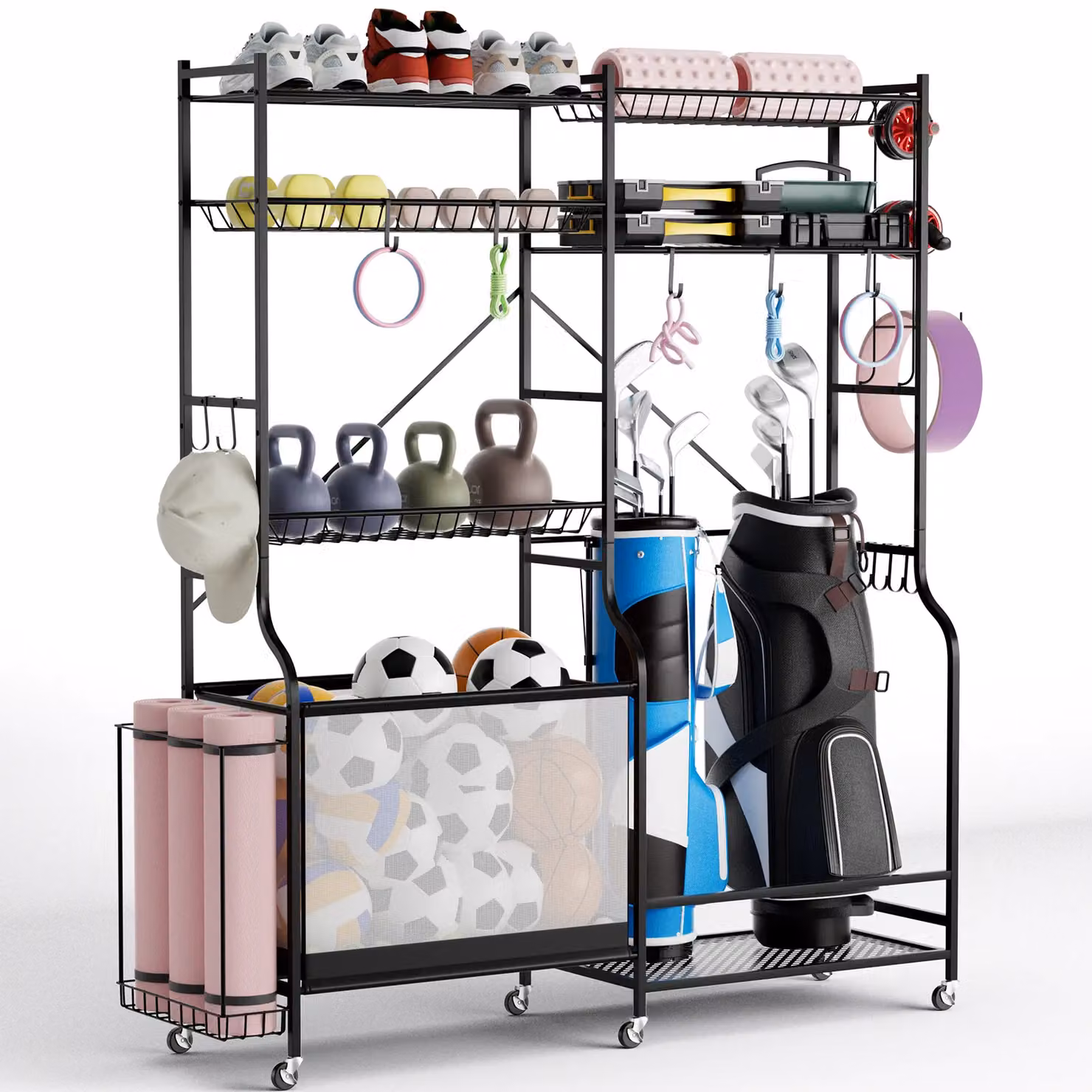 Costway Metal Sports Equipment Organizer and Golf Bag Holder in Black – 5
