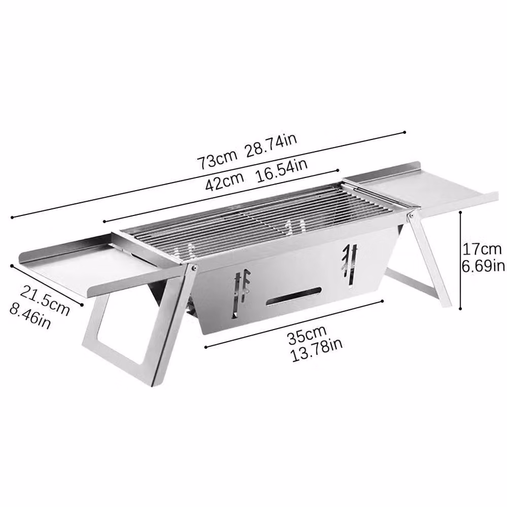 FLAVORA Folding Stainless Steel Charcoal Barbecue Tabletop Grill in Silver – 2