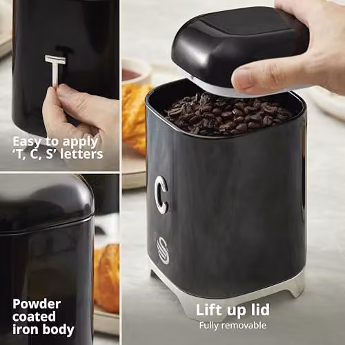 Swan Solace Set of 3 Black Metal Canisters for Tea, Coffee and Sugar, 1.5 l each – 7