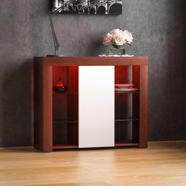 Vida Designs Azura 1 Door LED Sideboard in Walnut and White, Width: 98 cm