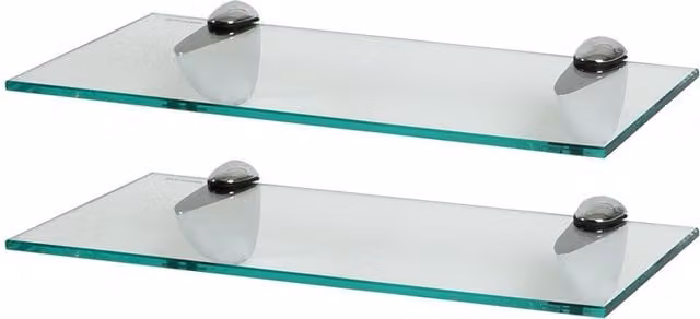 Harbour Housewares Floating Glass Wall Mounted Shelf, Transparent with Chrome Finish, Width: 40 cm