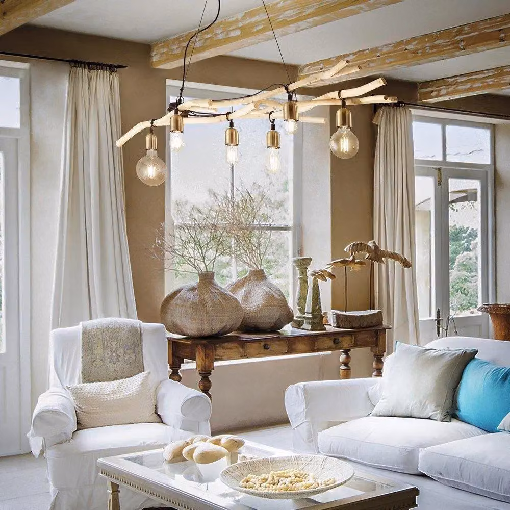 Netlighting Driftwood 6 Light Wood Pendant Bar Light, Brown, W/D/H: 123 x 30 x 30 cm – 2