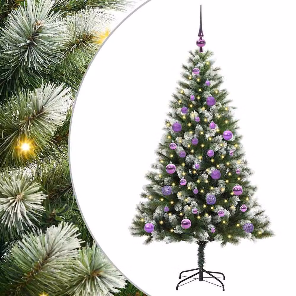 Berkfield Home Artificial Hinged Christmas Tree with Flocked Snow, Green, Height: 150 cm – 2