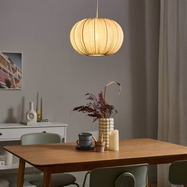 Wyld and Coco Grey Fabric Pleated Round Pendant Lamp – 1