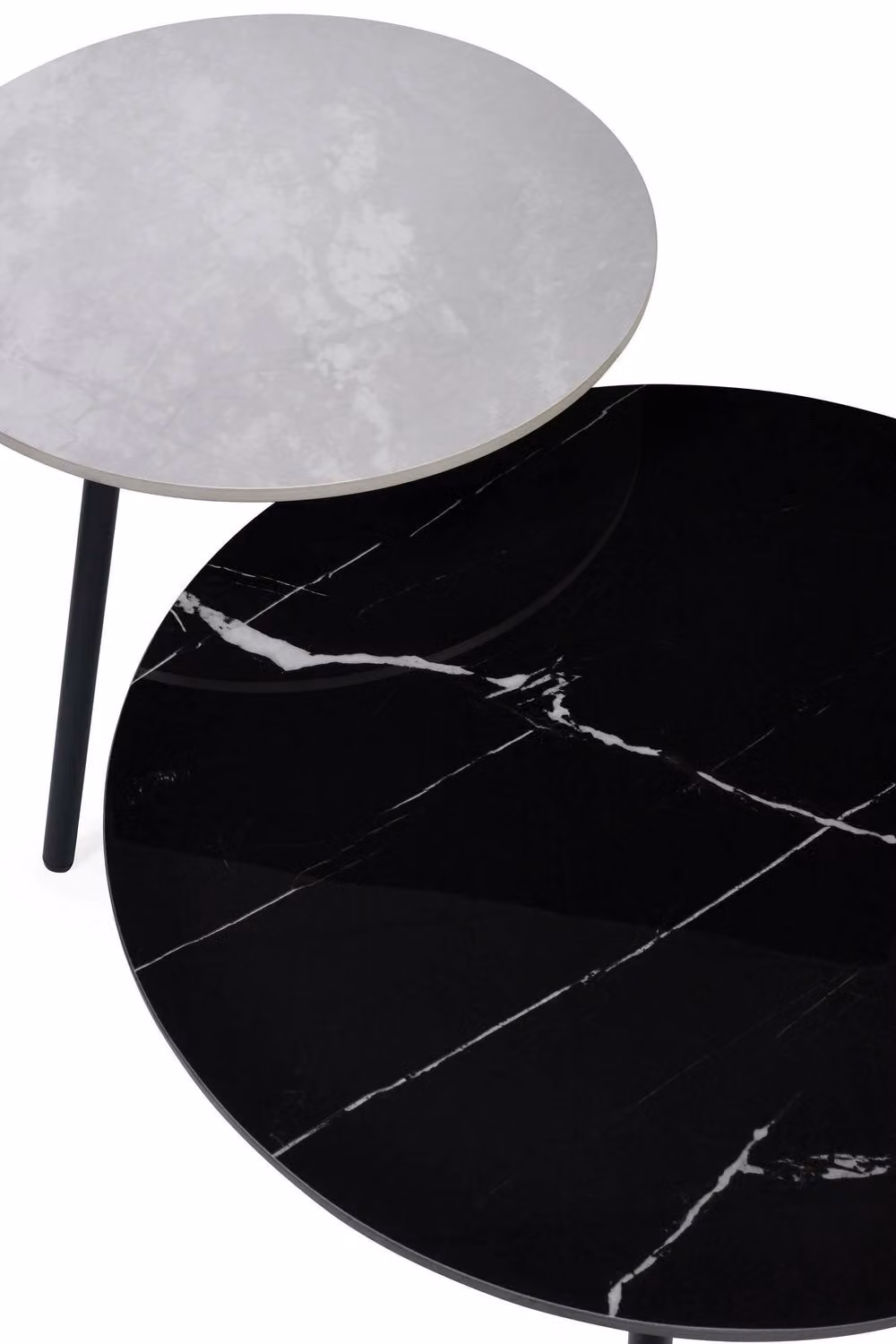 Julian Bowen Casper Set of 2 Round Nest of Tables with Black and Grey Abstract Ceramic Tops and Metal Legs, W: 60 cm, D: 45 cm, H: 60 cm – 3