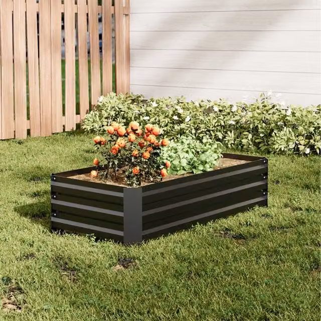 Lifeideas Black Galvanised Steel Metal Raised Bed