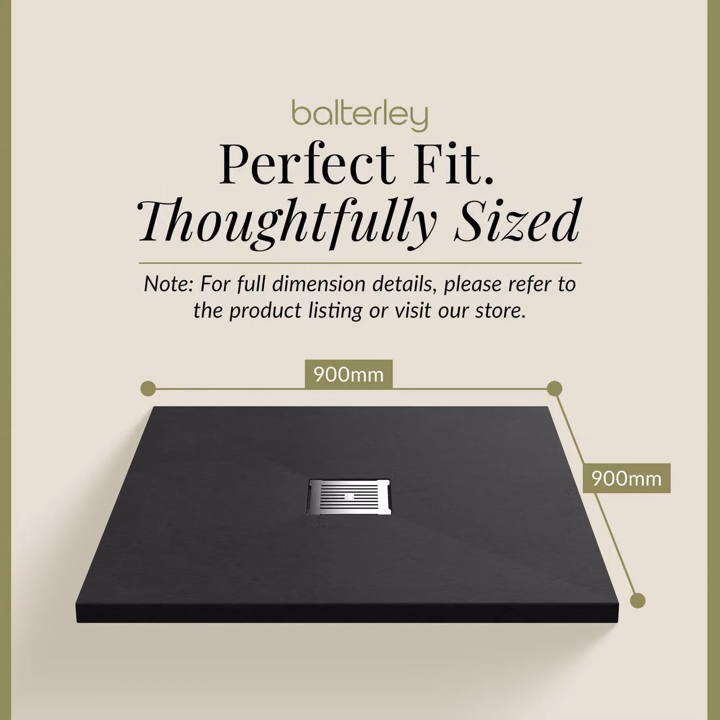 Balterley Slimline Square Mineral Cast Shower Tray in Black, W/D: 90 x 90 cm – 5