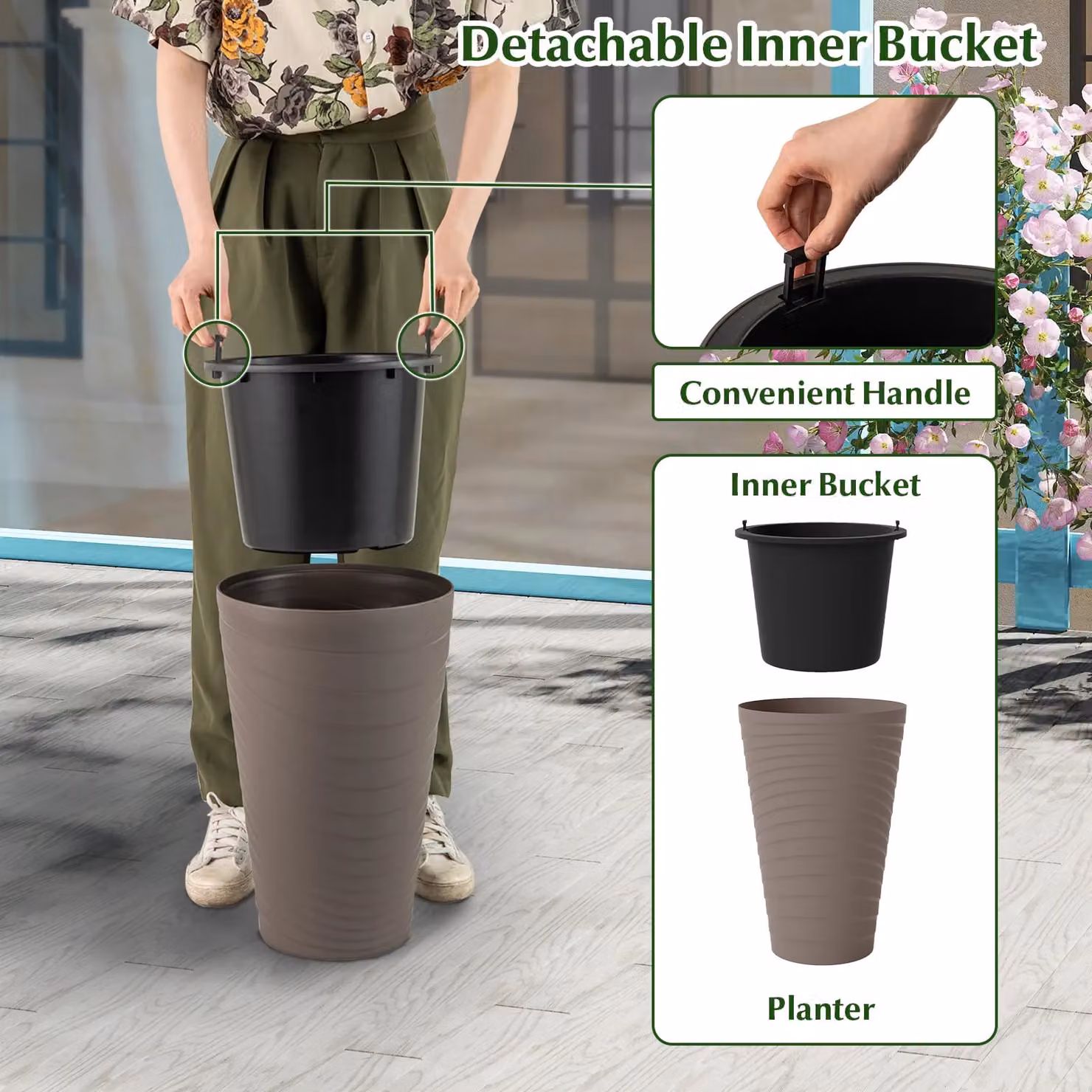 Costway Set of 2 Modern Decorative Brown Plastic Planter Pots, Height: 45 cm – 2