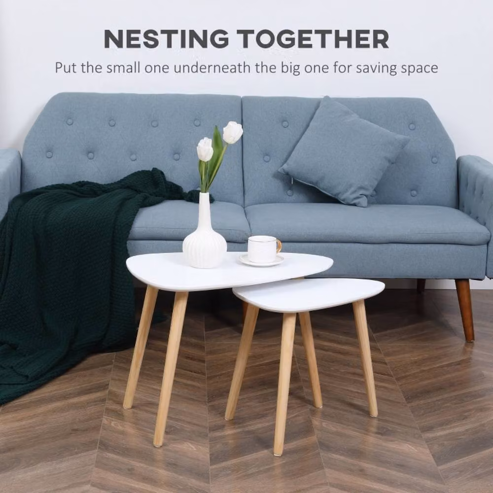 STILVORA Set of 2 White Nesting Side Tables with Wooden Legs – 2