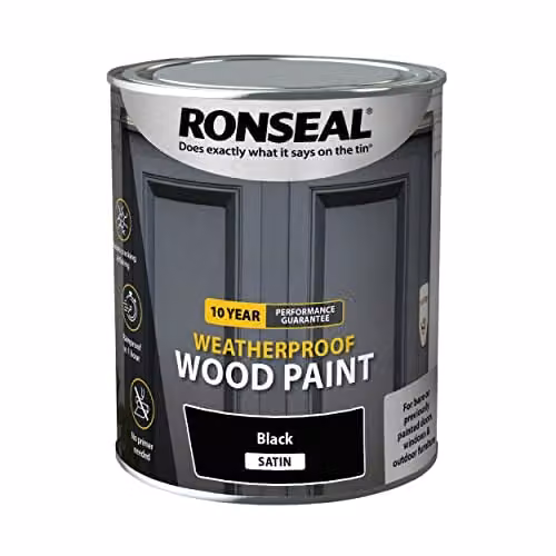 Ronseal Weatherproof Opaque Wood Paint Black Satin 750ml – 1
