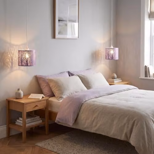 Happy Homewares Lavender Lilac Metal Forest Design Pendant Shade in Purple and Multicolour – 3