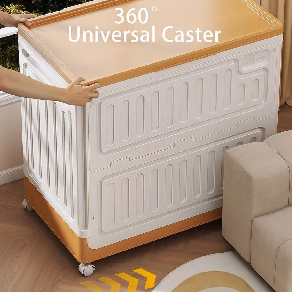 Kelvenix Orange Stackable and Foldable Plastic Storage Box on Wheels W/D/H: 56.0 x 54.0 x 54.0 cm – 2