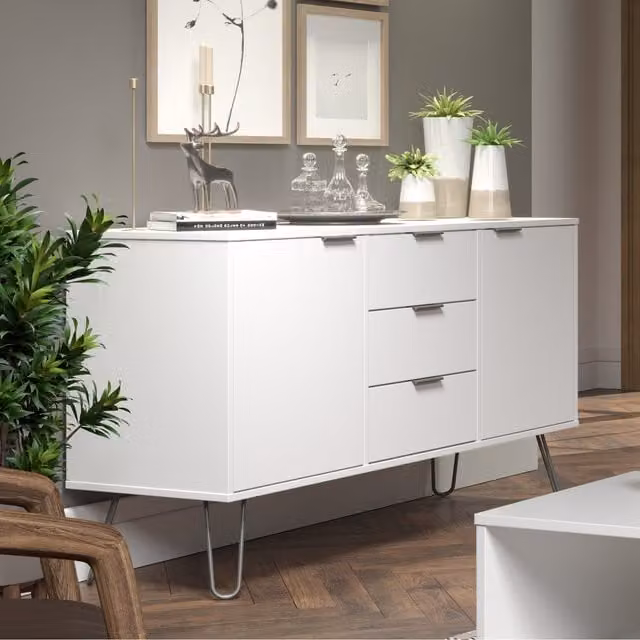 Core Products Ltd Augusta White Medium Sideboard with 2 Doors and 3 Drawers