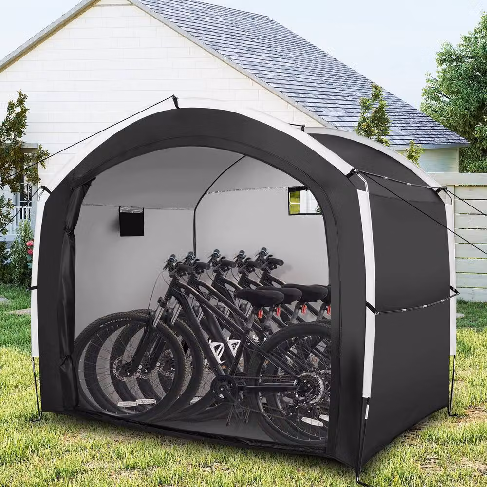 Gymax Portable Bike Storage Shed Tent in Black with Mesh Ventilation, W: 220 cm, H: 190 cm – 3